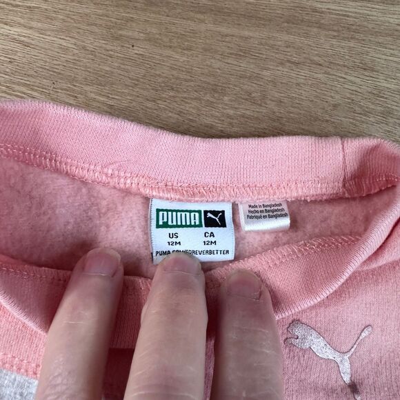 Puma Toddler Sweatshirt 12M Colorblock Pink Gray Purple Long Sleeve Pullover - Picture 3 of 3